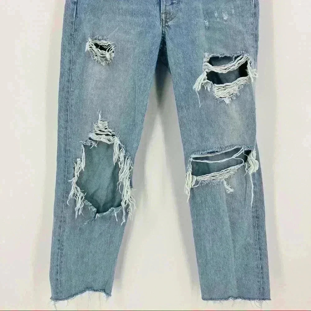 Grlfrnd Helena Straight Jeans Women's‎ 25 Blue High Rise Button Fly Distressed - Picture 9 of 14